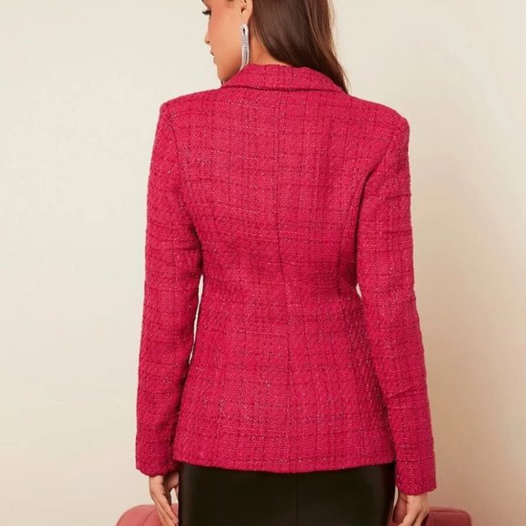 Sparkly Pink Lapel Collar Double Breasted Tweed Blazer - Picture 2 of 6
